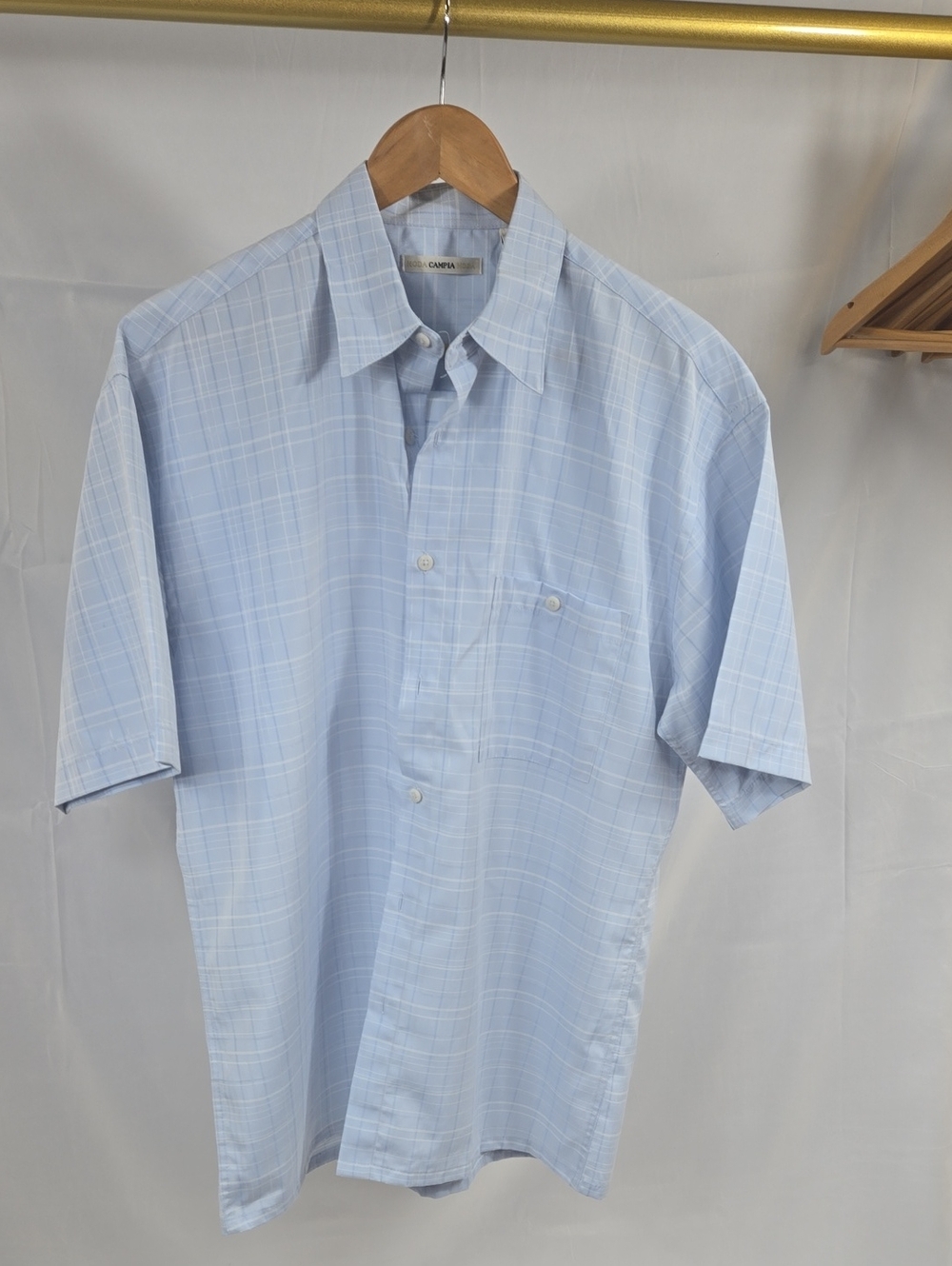 Moda Campia Moda Light Blue Plaid Short Sleeve Men's Shirt - Classic Fit Medium
